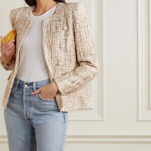 💕L'AGENCE💕 Effie Collarless Jacket ~ Neutral Tan 12 NWT
